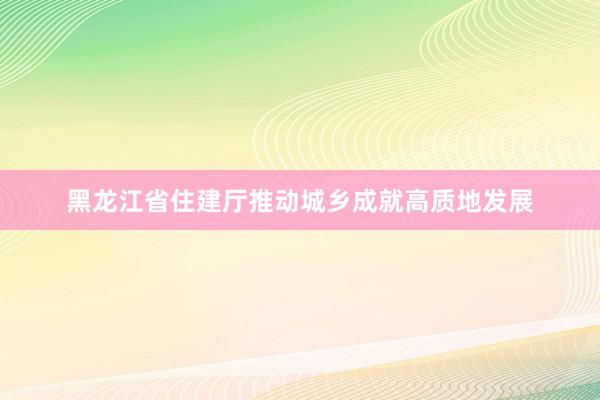 黑龙江省住建厅推动城乡成就高质地发展